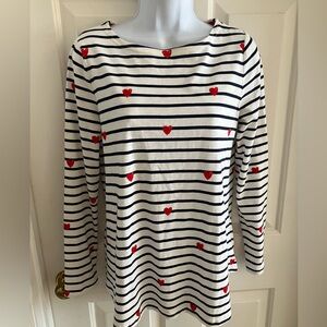 Joules Striped Long Sleeve Top with Heart Accents, US Size 6